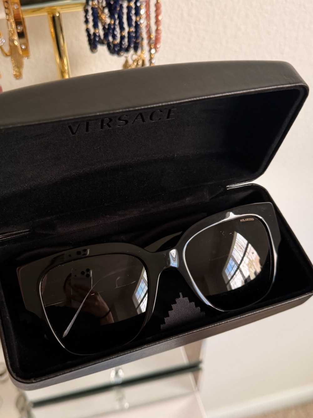 Versace Black Polarized Oversized Women's Sunglasses